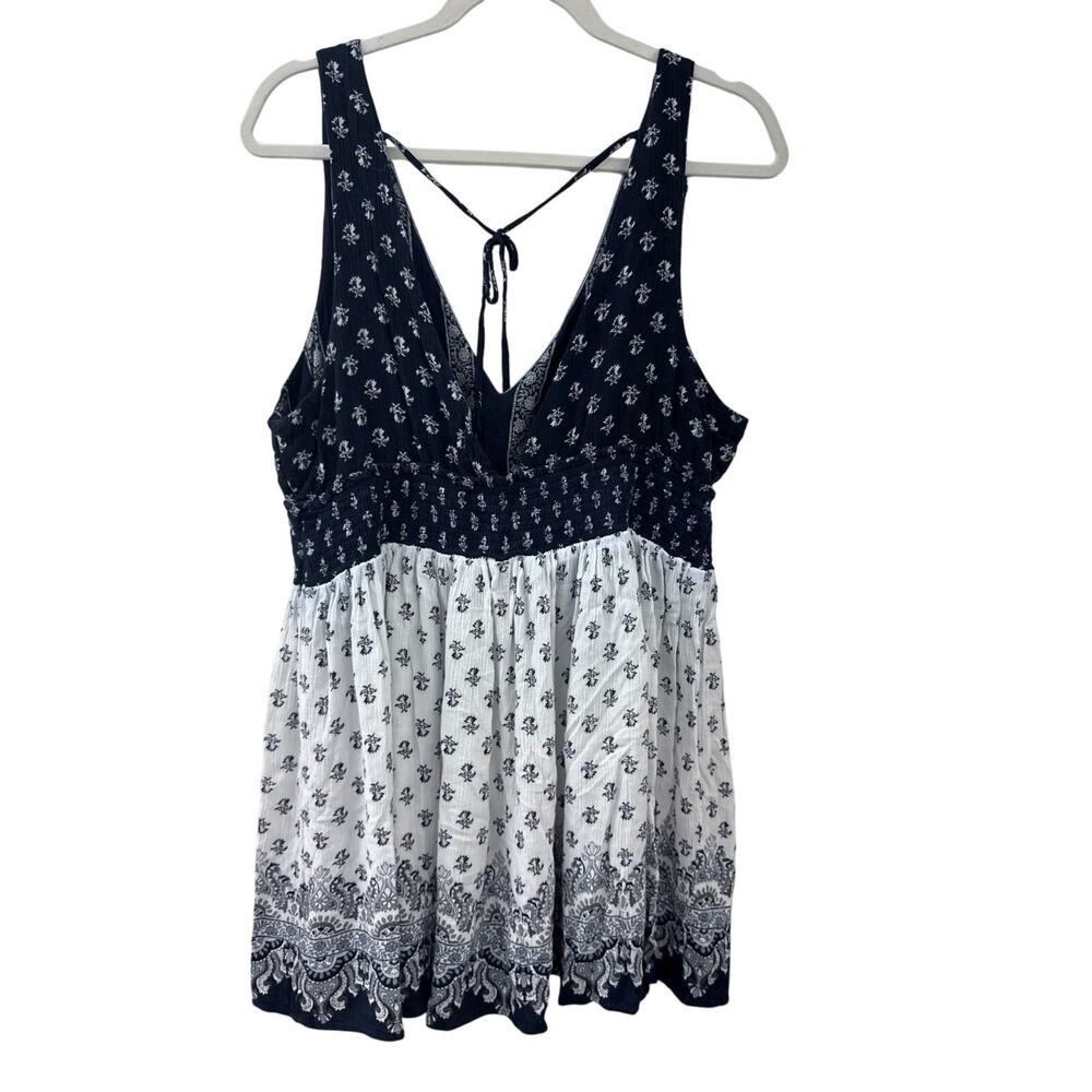 Aeropostale Boho Babydoll Tank Top XL Blue White Floral Lace Trim Sleeveless - Picture 2 of 8